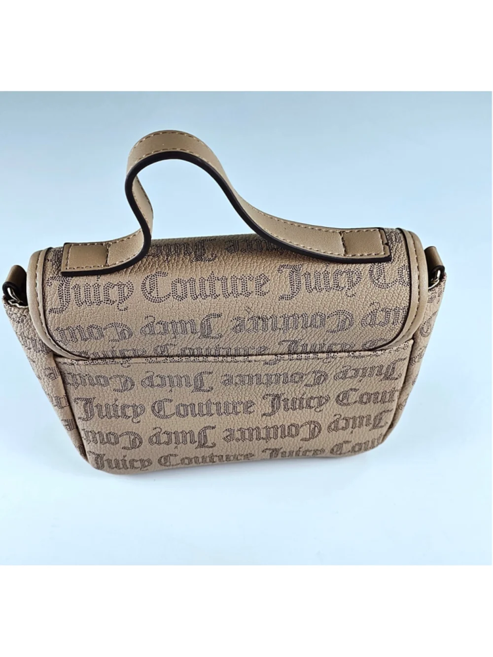 Juicy Couture Mini Crossbody Bag Beige Logo Print Top Handle Y2K Purse